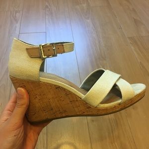 TOMS 3.75” wedged cork heel sandals. Size 7.